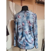 Wzorzysta bluzka Oversize z lejącego materiału - różowe listeczki